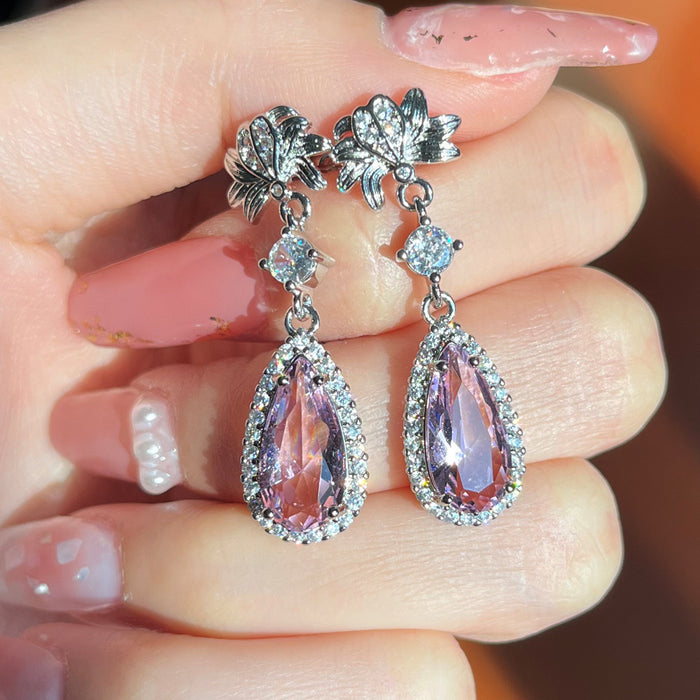 Long teardrop pear-shaped flower earrings simulated yellow diamond earrings