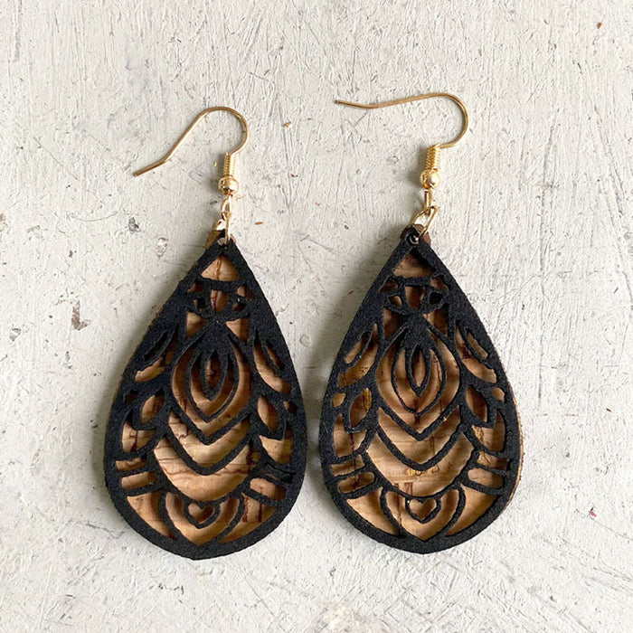 Korean Velvet Tree Bark Earrings with Mexican Day of the Dead Tree of Life Design