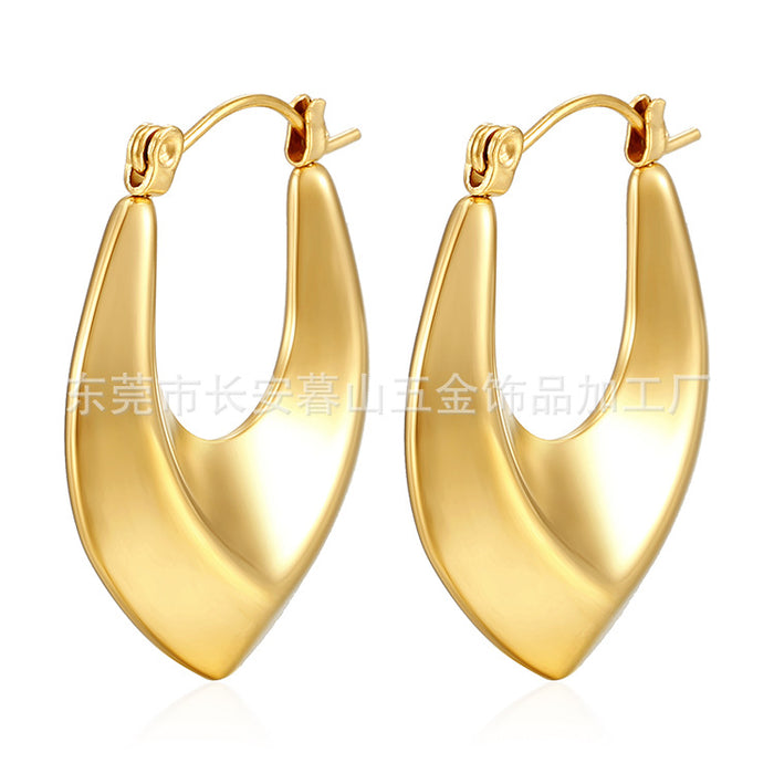 Pointed oval earrings, versatile 18K gold-plated women's simple earrings