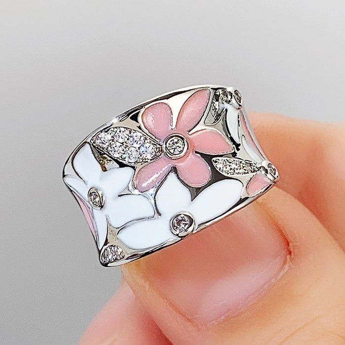 Flower Micro-Inlaid Zircon Ring Korean Style Small Fresh Ring