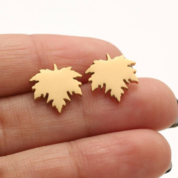 Maple Leaf Stainless Steel Stud Earrings - Simple and Elegant Vintage Jewelry