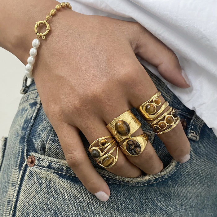 Stainless Steel Tiger Eye Natural Stone Ring