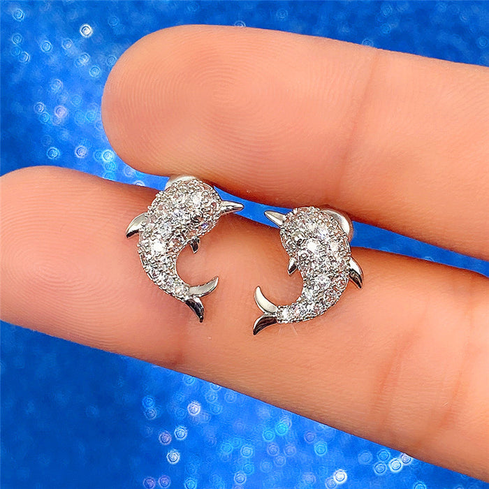 Dolphin earrings small zircon earrings for women