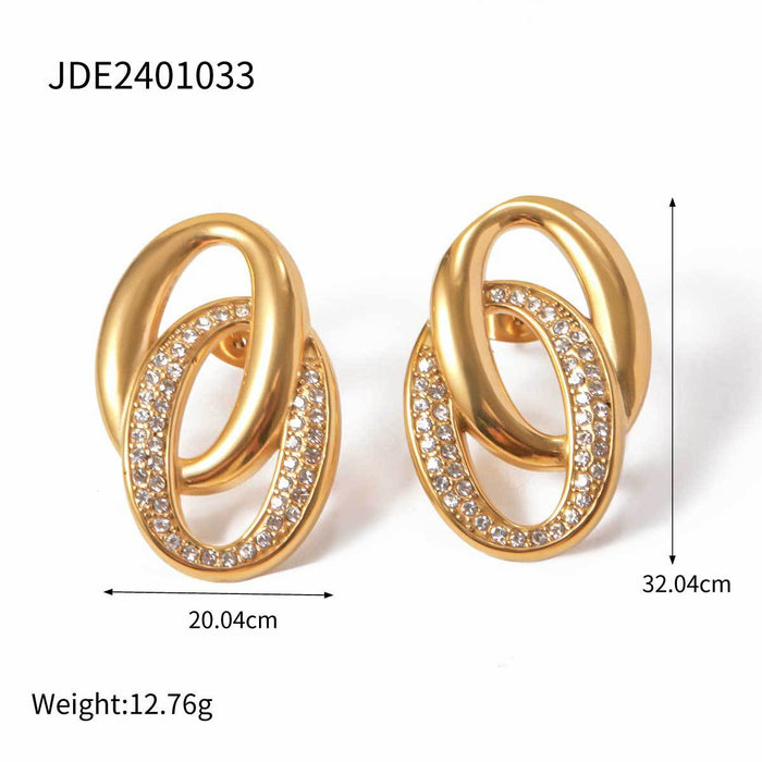 High-End 18K Gold Stainless Steel Double Circle Earrings - Elegant Vintage Titanium Steel Jewelry