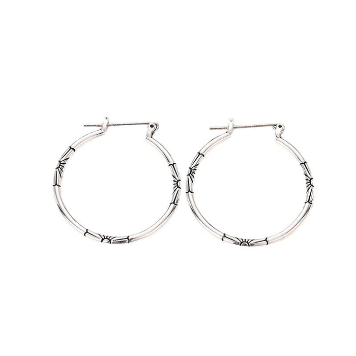 Antique silver hoop earrings, palace flower earrings