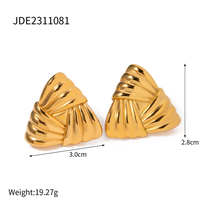 18K Gold Plated Stainless Steel Wave Pattern Stud Earrings - High-End Design Tarnish-Resistant Jewelry