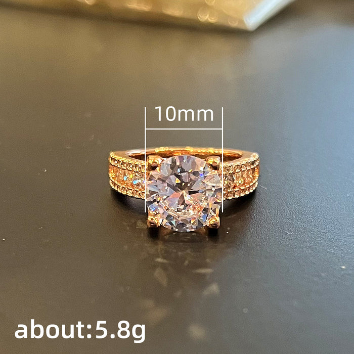 Hollow full inlaid zircon ring women's rose gold engagement ring