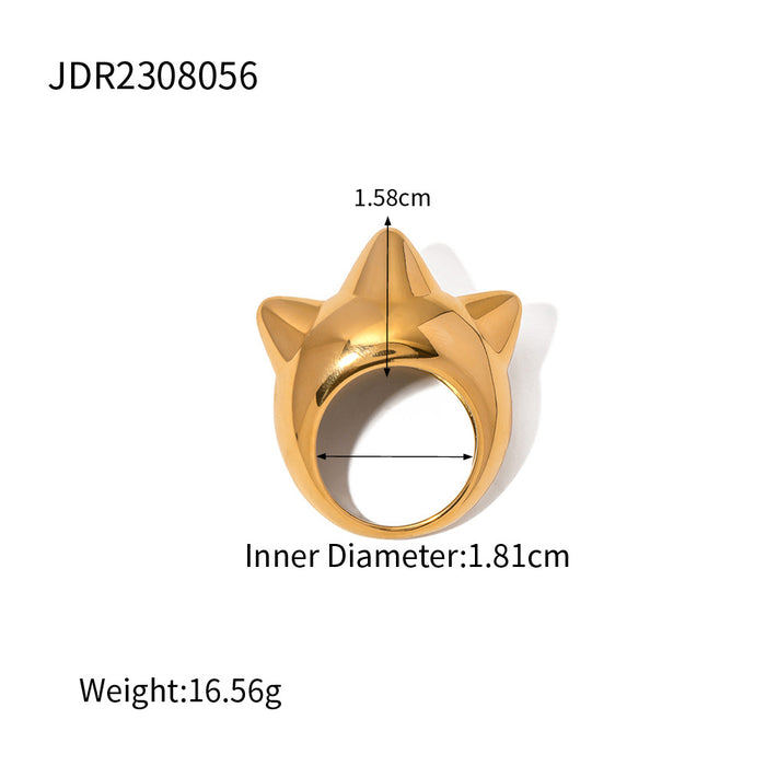 Designer 18K Gold Plated Stainless Steel Oversized Rivet Open Ring - Women's Fashion