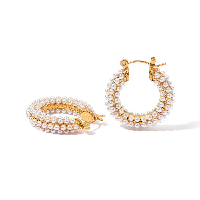 Pendientes de acero y titanio con diseño geométrico vintage: pendientes de perlas de alta gama para mujer