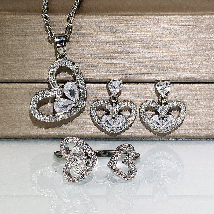 Three-piece heart-shaped earrings set, versatile and personalized heart shape