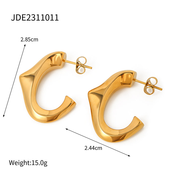 18K Gold Plated Stainless Steel Triangular C-Shape Earrings - Fashionable Jewelry for Women