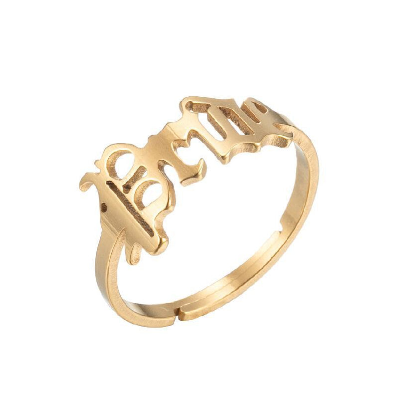 Anillo de acero inoxidable con letras retro, anillo Prince al por mayor