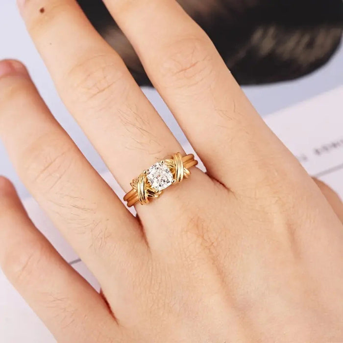 Round wrapped fat square ring proposal personality female ring