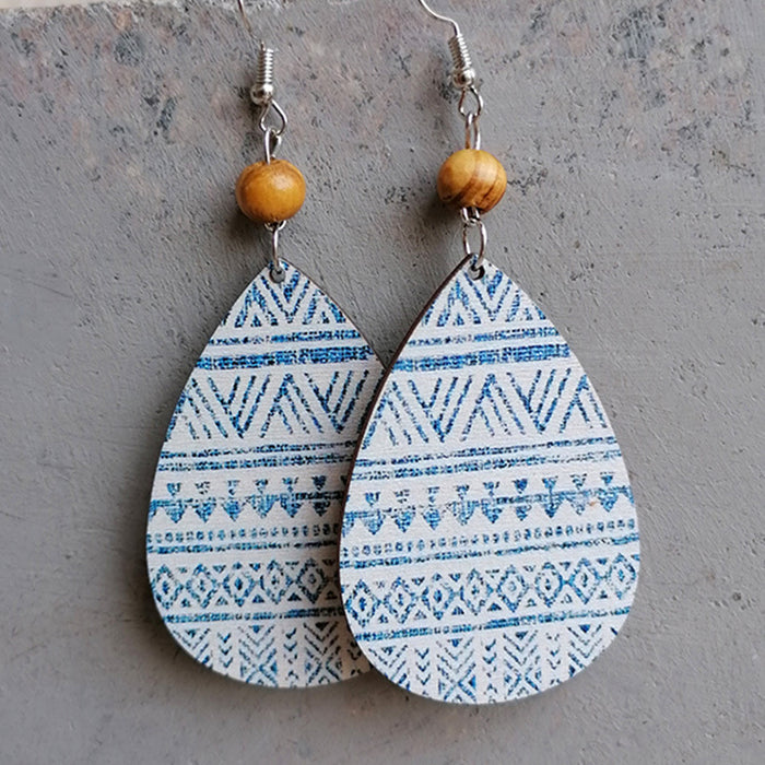 Vintage Bohemian Floral Teardrop Earrings with Print Design