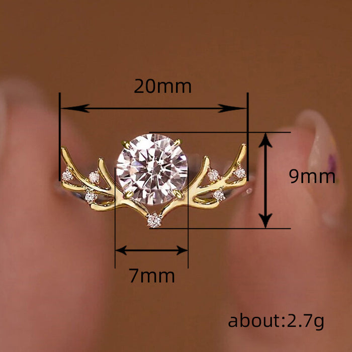 Deer antler inlaid zircon ring women's trendy ring