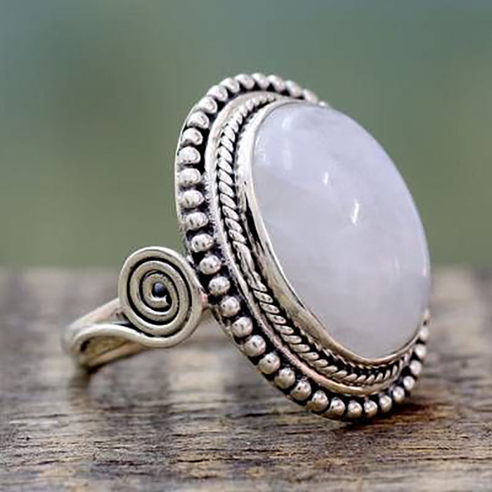 Exaggerated punk moonstone ring cross-border oval engagement ring