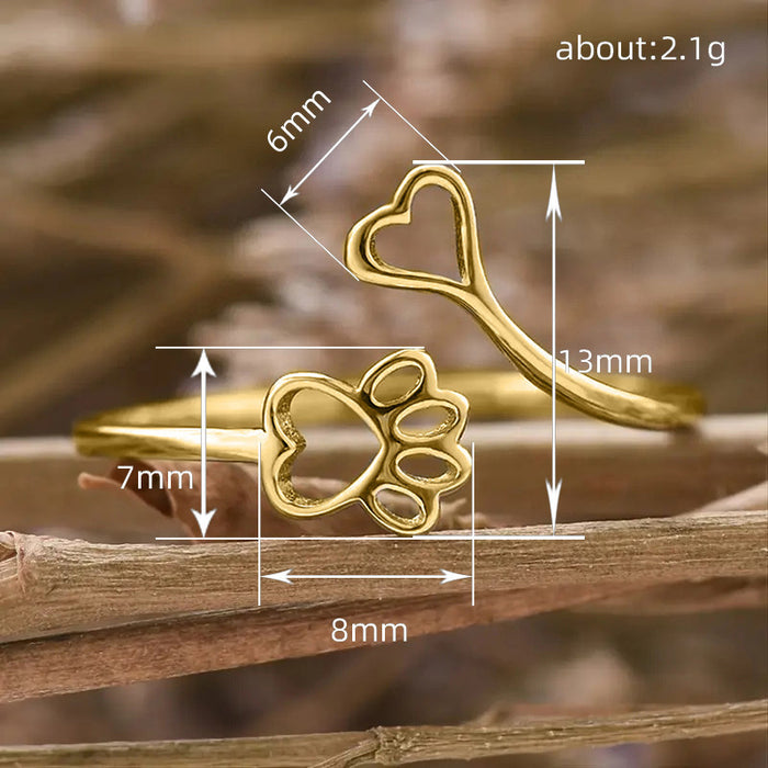 Animal cat claw heart open ring cute style design ring