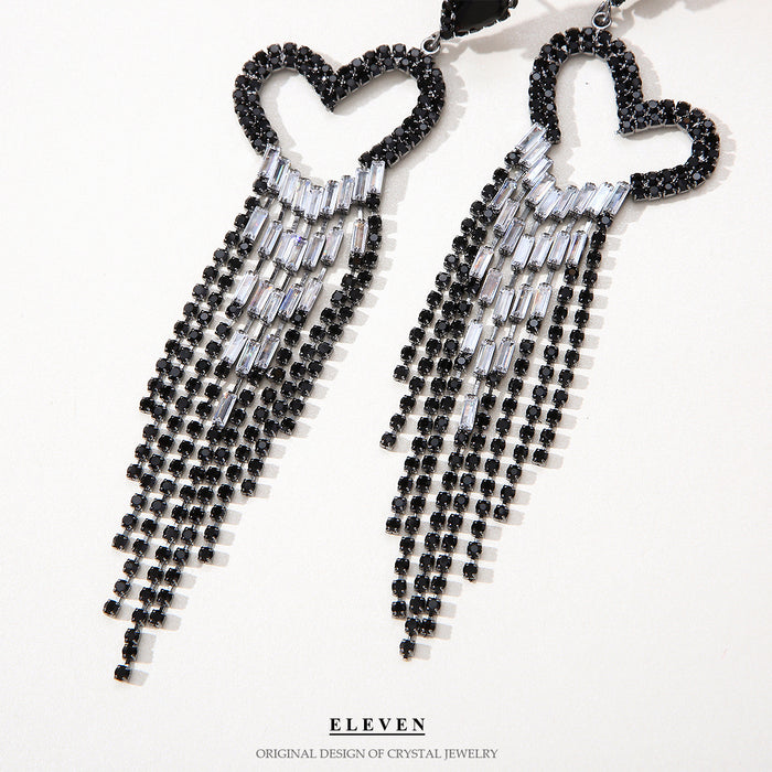 Vintage Geometric Heart Earrings - Black Zircon Studs for a Chic and Elegant Look