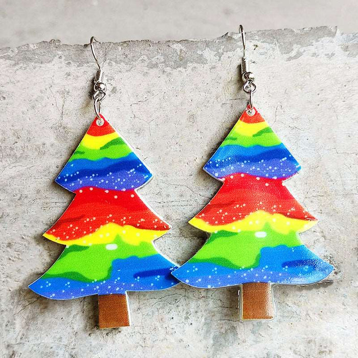 Rainbow Acrylic Christmas Tree Christmas Gingerbread Man Earrings