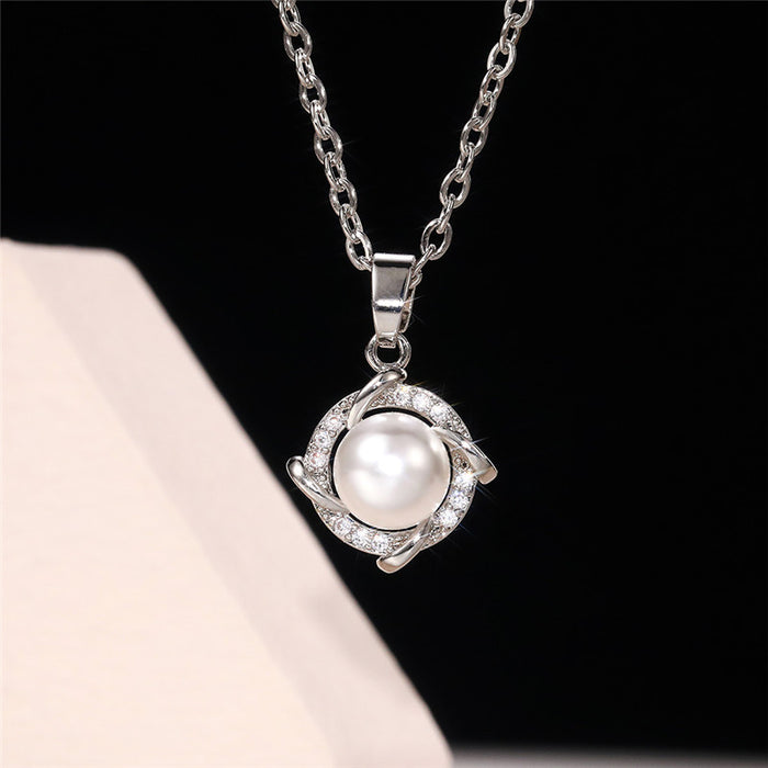 Windmill Pearl Pendant Rose Gold Clavicle Necklace for Women