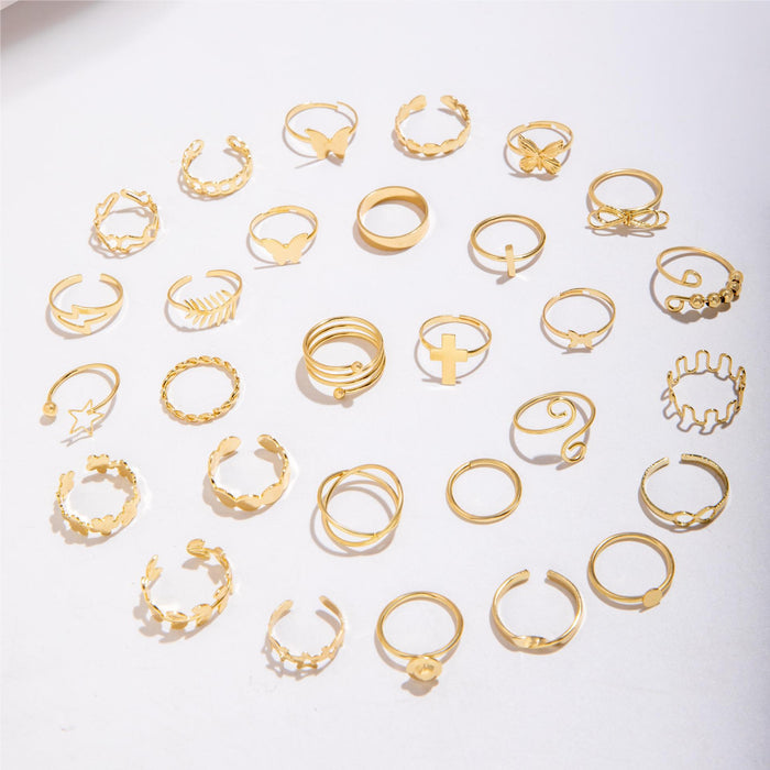 New Mixed Ring Set – Minimalist Alloy Butterfly & Leaf Rings, 20-Piece Mix