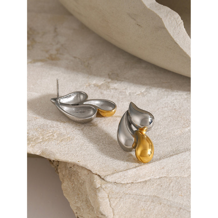 18K Gold Stainless Steel Geometric Teardrop Earrings - Simple Style Titanium Steel Jewelry