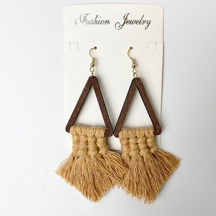 Bohemian Tassel Earrings with Handwoven Wooden Design, Perfect for Rustic Weddings and Bridesmaid Gifts