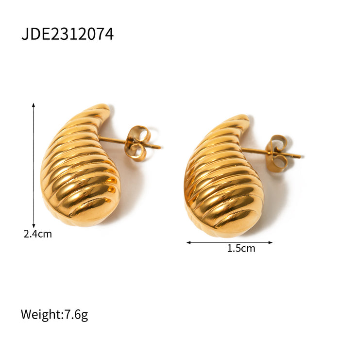 Pendientes de acero inoxidable bañados en oro de 18 quilates con forma de lágrima a rayas: joyería de moda para mujer