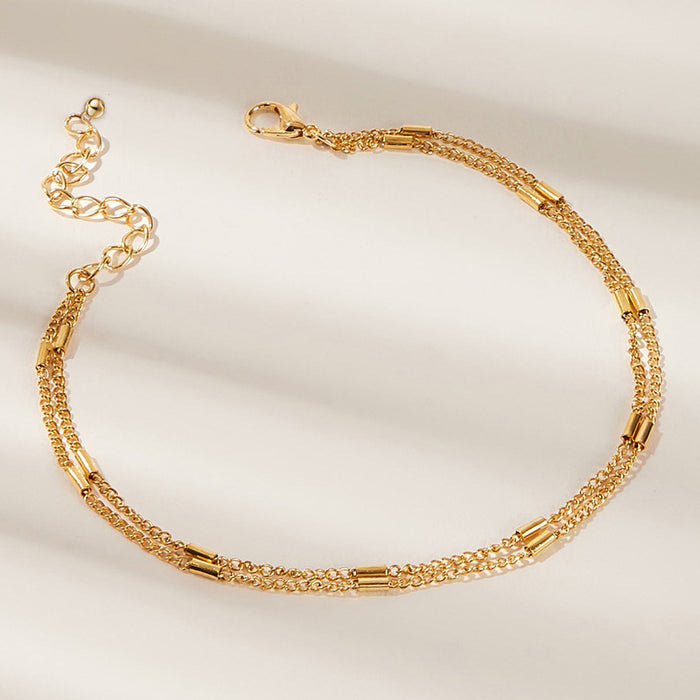 Simple Alloy Chain Double-Layer Anklet with Geometric Design