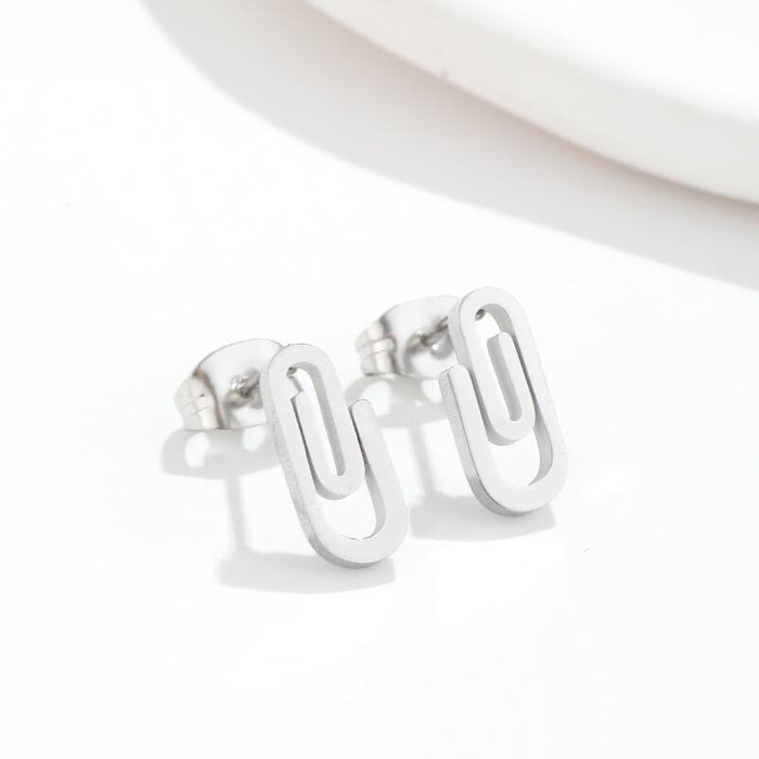 Paperclip Design Stainless Steel Stud Earrings - Simple and Modern Punk Jewelry