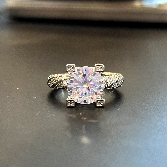 Micro-inlaid zircon simulated diamond wedding proposal ring