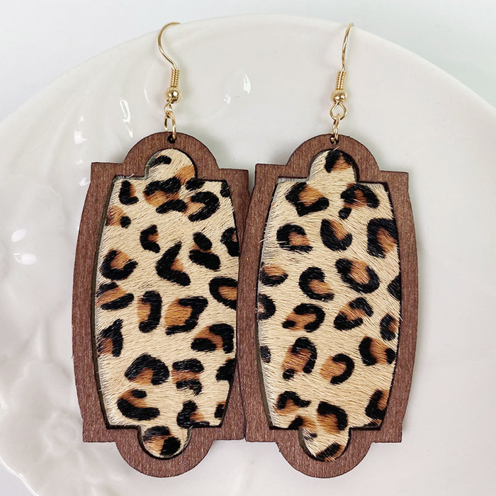 Wooden leopard print earrings