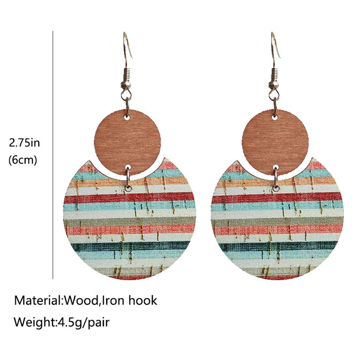 Bohemian Floral Print Earrings with Geometric Stripes and Leaf Designs