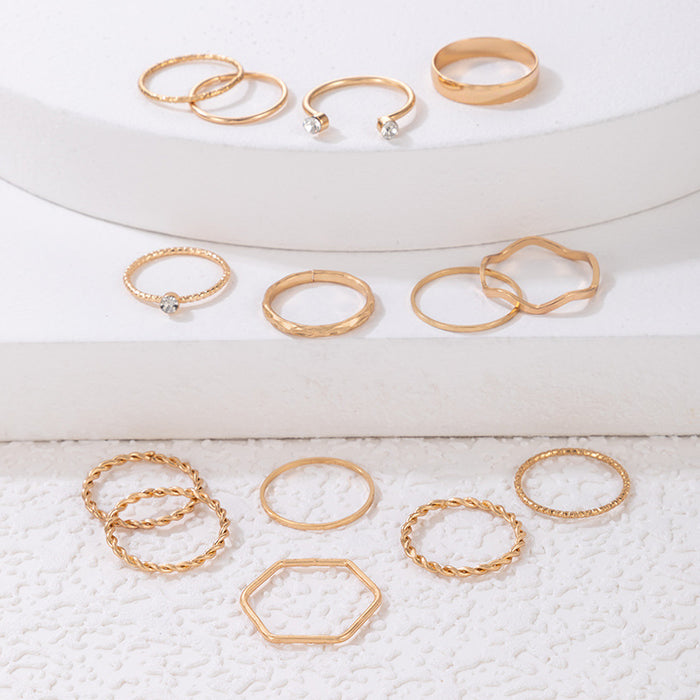 Simple and cool style twist wave ring 14 pieces set