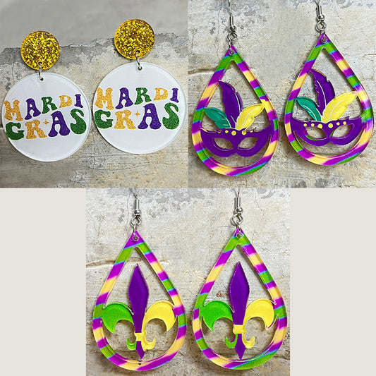 Carnival Colored Festival Earrings with Shiny Exaggerated Mask Teardrop Design