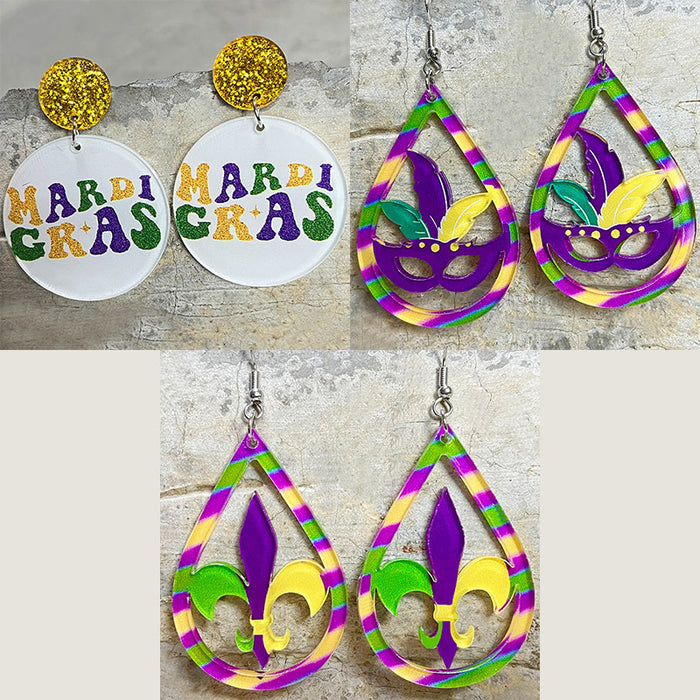 Pendientes de festival de colores de carnaval con diseño de lágrima de máscara exagerada brillante