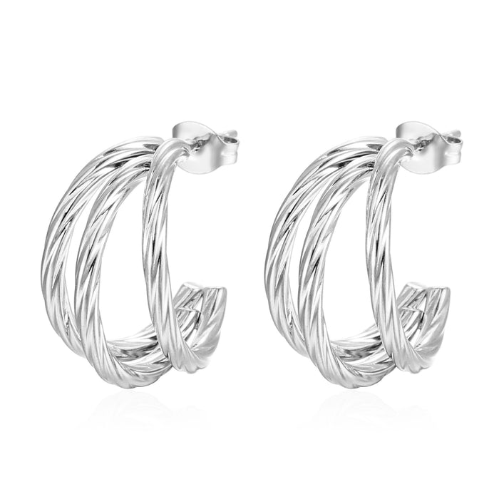 Twisted three-piece earrings 18K gold stainless steel trendy design