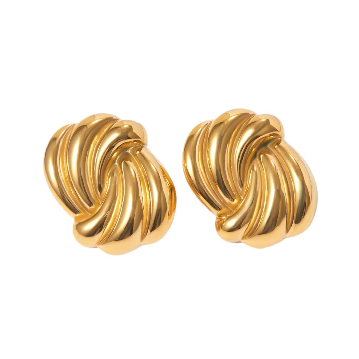 18K Gold Plated Stainless Steel Wave Pattern Stud Earrings - High-End Design Tarnish-Resistant Jewelry