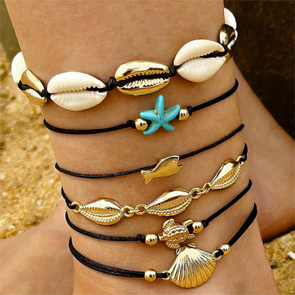 New Alloy Eye Shell Anklet Set - Trendy Three-Piece Ankle Bracelets