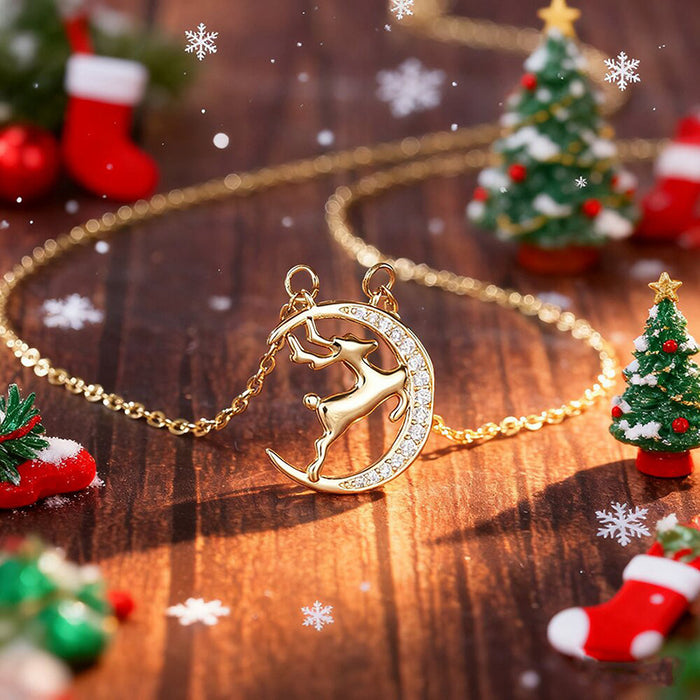 Christmas Moon Elk Necklace