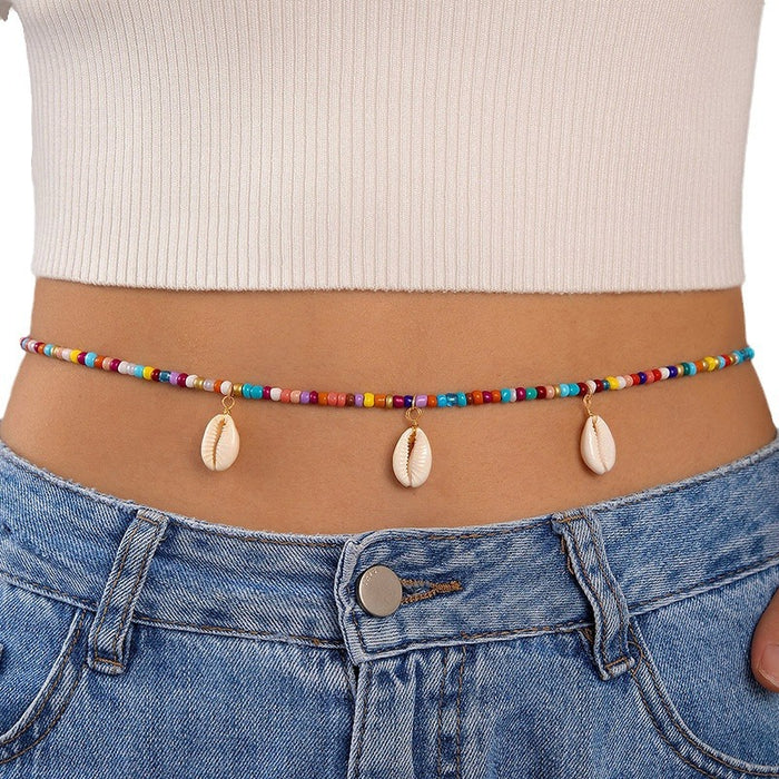 Colorful shell beaded beach style retro waist necklace