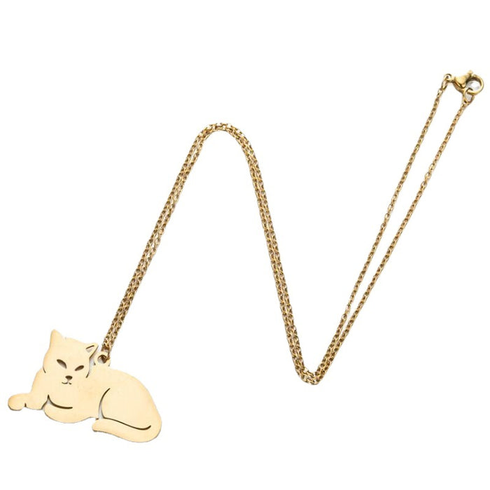 Lying cat pendant necklace, forest sweet small animal ladies necklace ins style wholesale