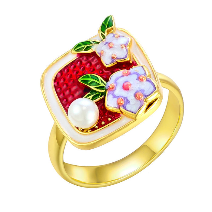 Wholesale copper micro-inlaid enamel painted drip flower open ring