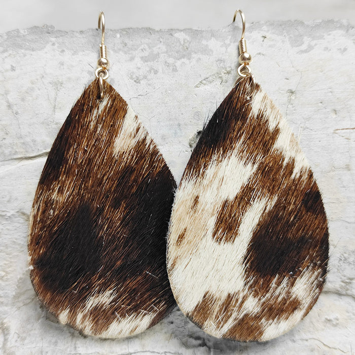 Large Teardrop Genuine Leather Long Hair Earrings with Western Style