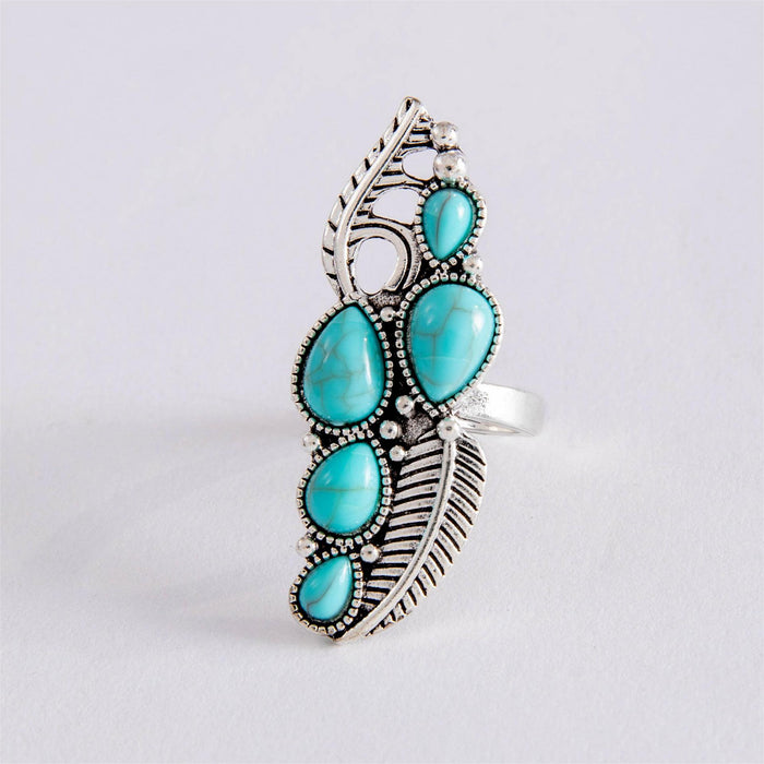 Bohemian Turquoise Feather Single Ring – Trendy Vintage Unique Design Band