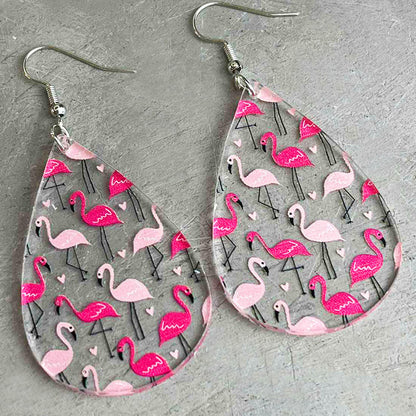 Flamingo Party Earrings with Pink Cocktail and Girl Design