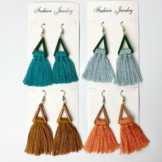 Bohemian Tassel Earrings with Wooden Design for Wedding and Gifts