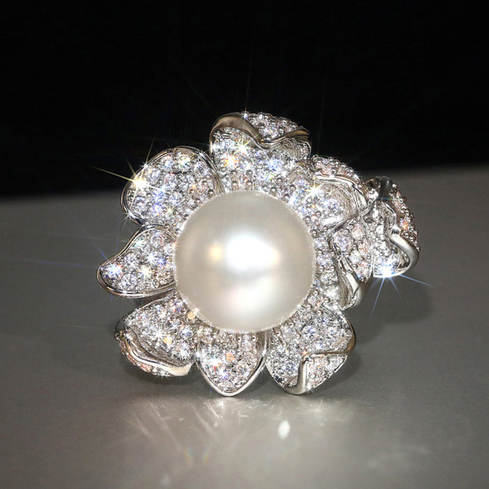 Zircon flower micro-inlaid zircon ring for women, Chanel light luxury style