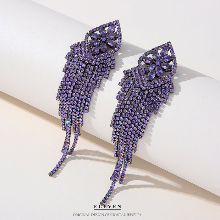 Elegant Zircon Tassel Earrings - Sparkling Dangles for a High-End Look