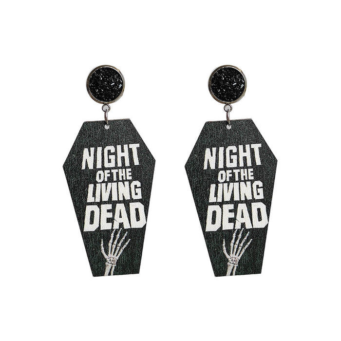 Halloween Earrings with Tomb, Bat, Cross, and Coffin Designs